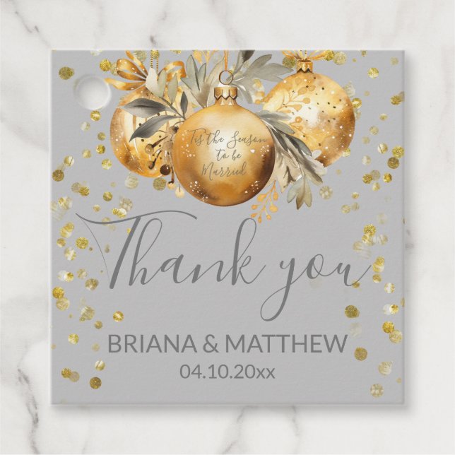 Gold Grey Christmas Wedding Favour Tags (Front)