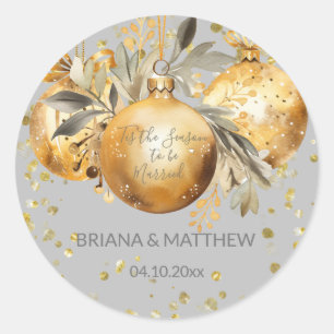 Gold Grey Christmas Wedding Seal Round Stickers