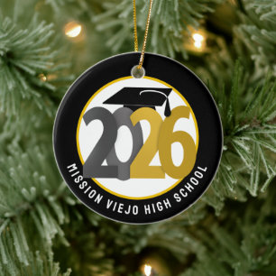 Gold Grey Class of 2026 Photo Graduation Ceramic Tree Decoration