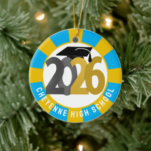 Gold Grey Class of 2026 Photo Graduation Ceramic Tree Decoration