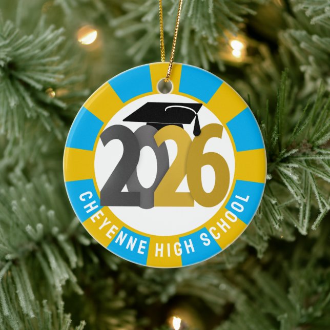 Gold Grey Class of 2026 Photo Graduation Ceramic Tree Decoration (Tree)
