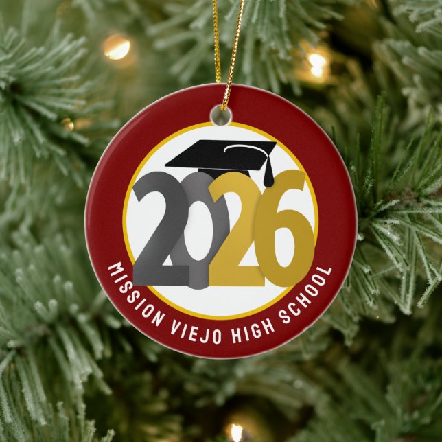 Gold Grey Class of 2026 Photo Graduation Ceramic Tree Decoration (Tree)