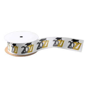 Gold Grey Class of 2027 Graduation Satin Ribbon