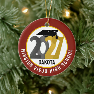 Gold Grey Class of 2027 Photo Graduation Ceramic Tree Decoration