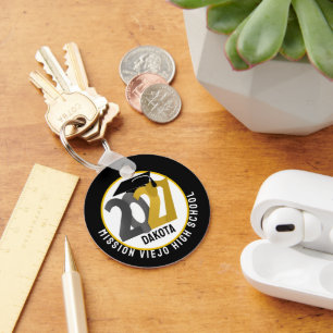 Gold Grey Class of 2027 Photo Graduation Key Ring