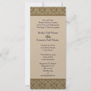 Gold & Grey Damask Swirls Wedding Invitation