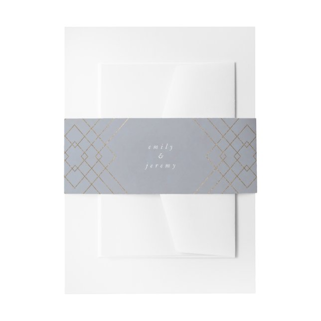 Gold Grey Elegance Diamond Geo Deco Wedding Invitation Belly Band (Front Example)