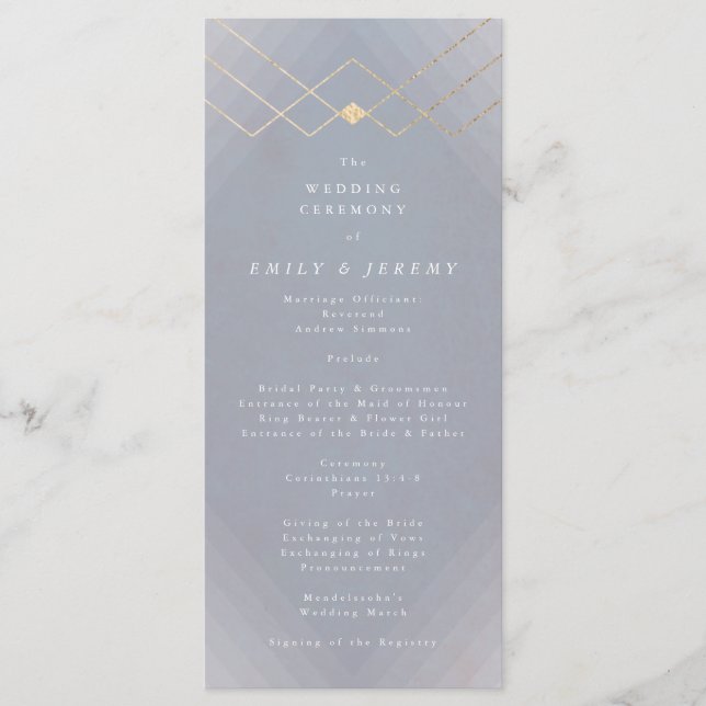 Gold Grey Elegance Diamond Geo Deco Wedding Programme (Front)