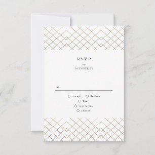 Gold Grey Elegance Diamond Geo Deco Wedding RSVP Card