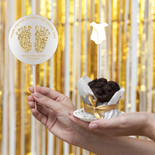 Gold Grey Glitter Feet Baby Shower Favour Thank Yo Classic Round Sticker