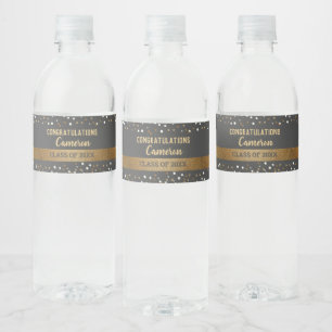 Gold Grey Graduate personalised Custom Class year Water Bottle Label