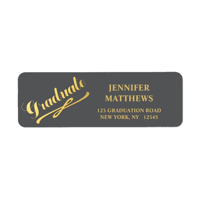 Gold Grey Graduation Return Address Label (Front)