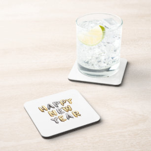 Gold Grey Happy New Year Coaster
