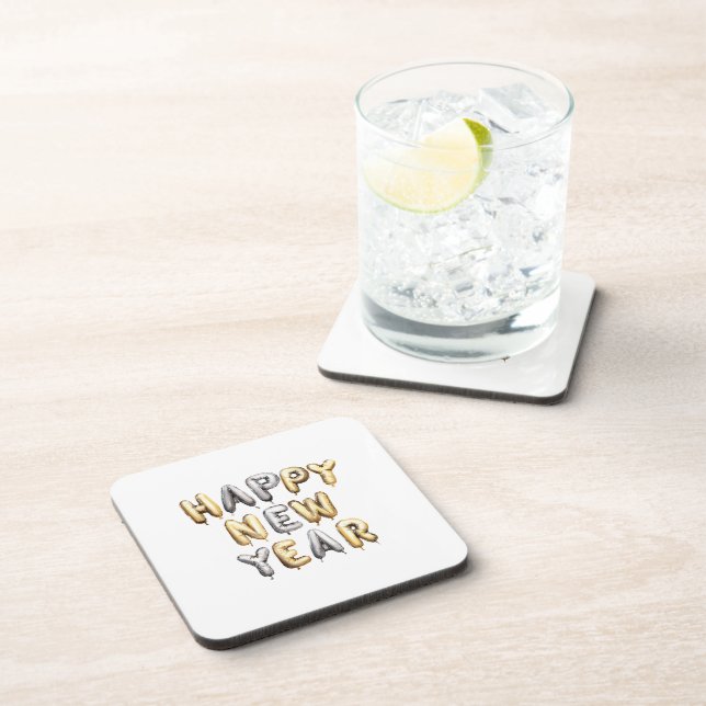 Gold Grey Happy New Year Coaster (Right Side)