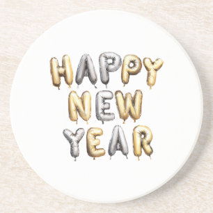 Gold Grey Happy New Year Coaster
