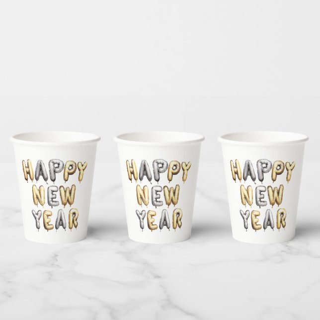 Gold Grey Happy New Year Paper Cups (Multi)