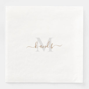 Gold & Grey Initials Script Paper Dinner Napkin