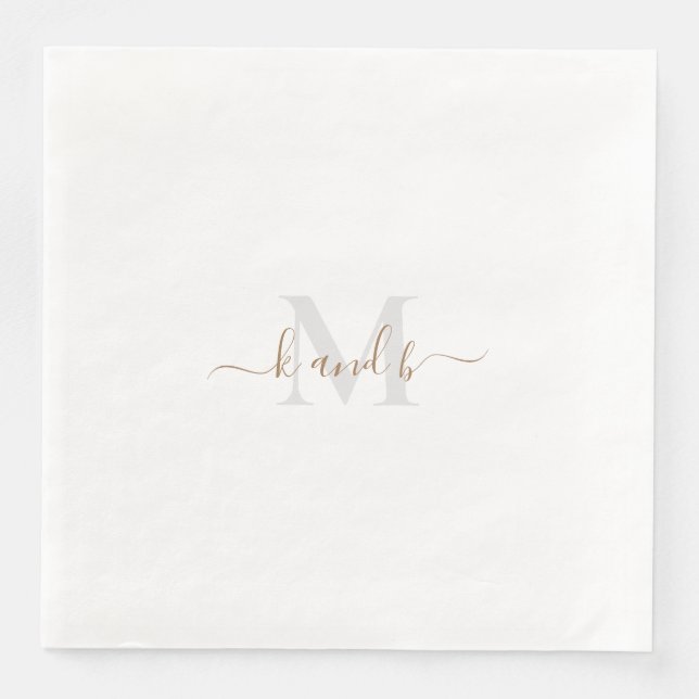 Gold & Grey Initials Script Paper Dinner Napkin (Front)