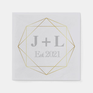 Gold Grey Monogram Initial Anniversary Wedding Napkin