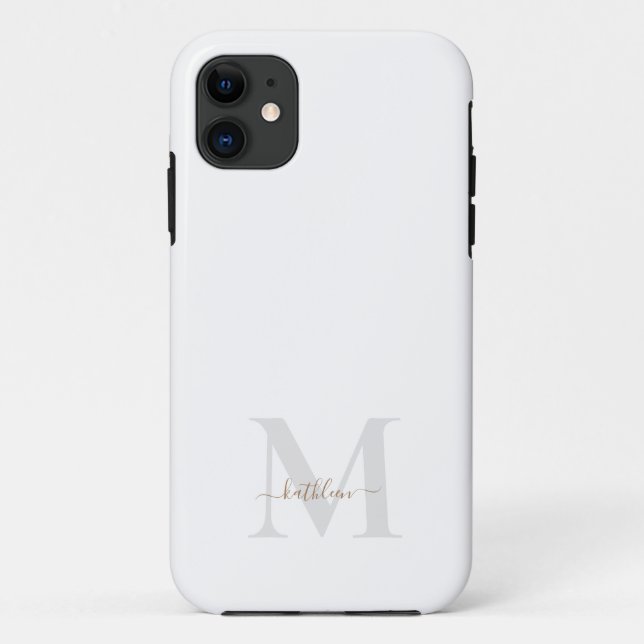 Gold & Grey Monogram& Name Swash Script  Case-Mate iPhone Case (Back)