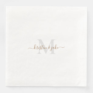 Gold & Grey Monogram & Script Names Napkin