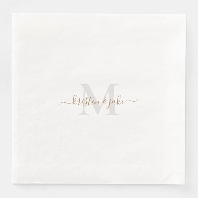 Gold & Grey Monogram & Script Names Napkin (Front)