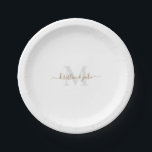 Gold & Grey Monogram & Script Names  Paper Plate<br><div class="desc">Modern Grey Initial and Gold Names paper plate.  Combo font.  Swash.  Simple.  Wedding gift.</div>
