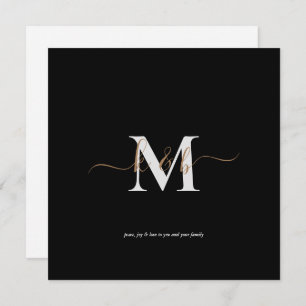 Gold & Grey Monogram Script Scripture Christmas Card