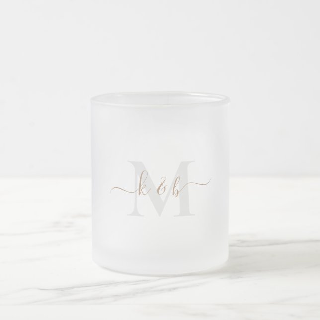 Gold & Grey Monogram Swash Script  Frosted Glass Coffee Mug (Center)