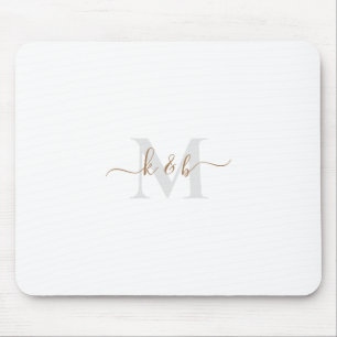 Gold & Grey Monogram Swash Script  Mouse Mat