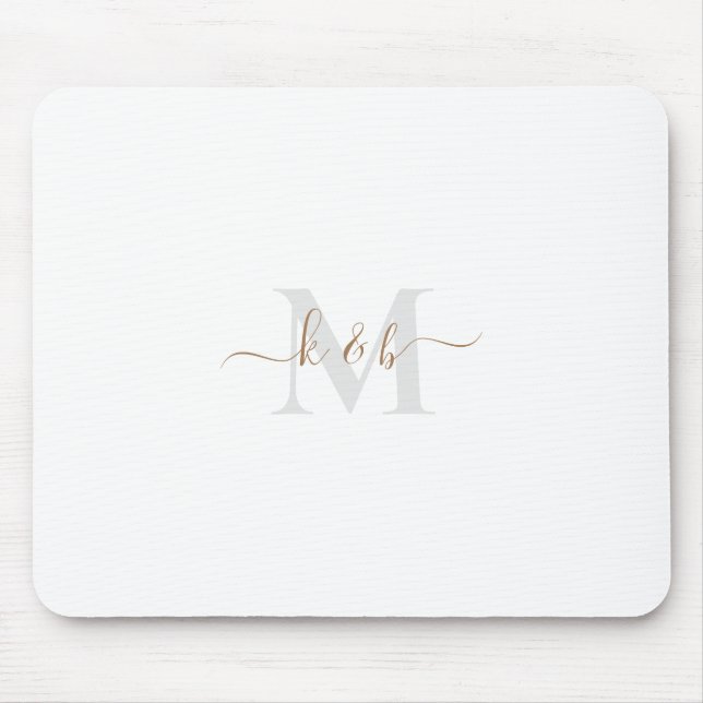 Gold & Grey Monogram Swash Script  Mouse Mat (Front)
