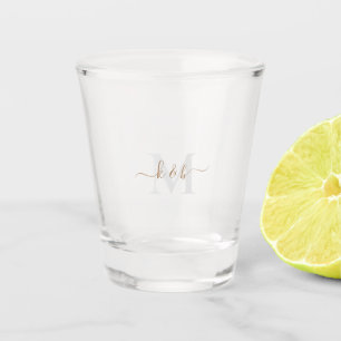 Gold & Grey Monogram Swash Script Shot Glass