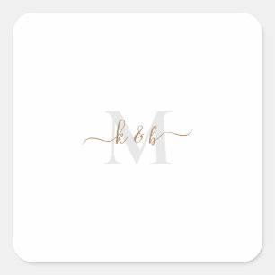 Gold & Grey Monogram Swash Script Square Sticker