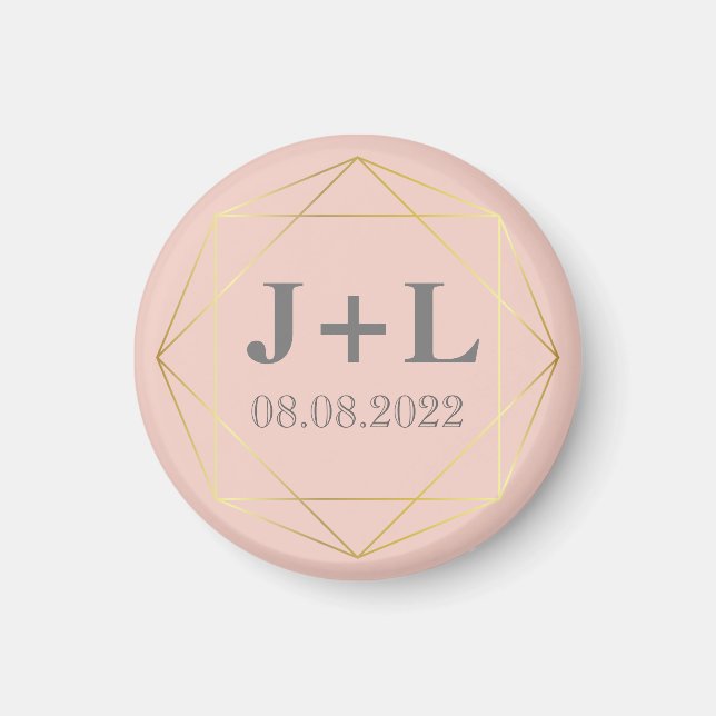 Gold Grey Monogram Wedding Save The Date Favor Magnet (Front)