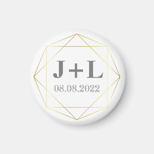 Gold Grey Monogram Wedding Save The Date Favour Magnet
