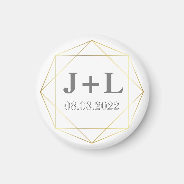 Gold Grey Monogram Wedding Save The Date Favour Magnet (Front)