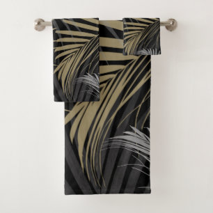 Gold Grey Palm Leaves Dream - Cali Summer Vibes #1 Bath Towel Set