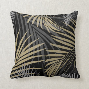 Gold Grey Palm Leaves Dream - Cali Summer Vibes #1 Cushion