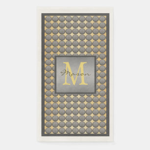 Gold & Grey Polka Dot Pattern Monogram Napkin