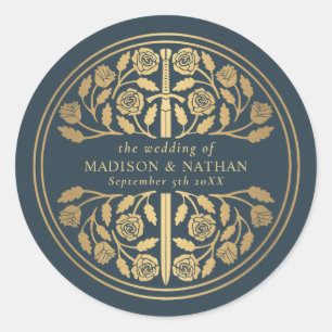 Gold Grey Royal Mediaeval Sword Wedding Classic Round Sticker