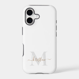 Gold & Grey Script Monogram White