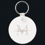 Gold & Grey Script Monogram White  Key Ring<br><div class="desc">Keychain.  Gold &  Grey Monogram.  White background.</div>
