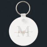 Gold & Grey Script Monogram White  Key Ring<br><div class="desc">Keychain.  Gold &  Grey Monogram.  White background.</div>