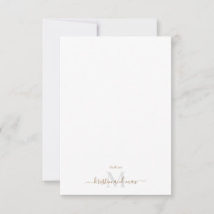 Gold & Grey Script Monogram White Wedding  Thank You Card