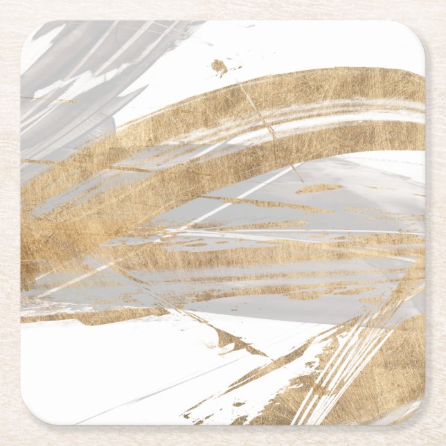 Gold & Grey Square Paper Coaster (Front)