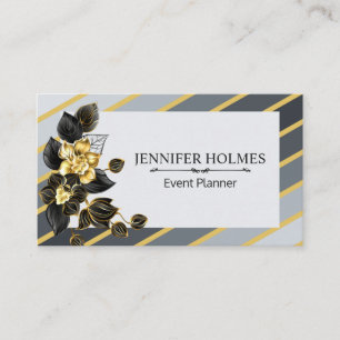 Gold Grey Stripes Golden Black Orchid Floral Business Card