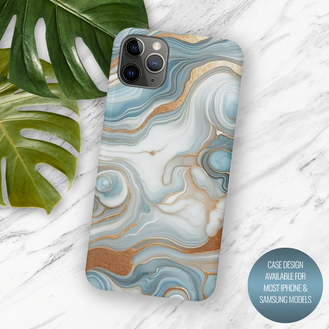 Gold Grey Teal Blue Marble Art Pattern Case-Mate iPhone Case (Creator Uploaded)