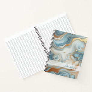 Gold Grey Teal Blue Marble Art Pattern Notebook