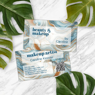 Gold Grey Teal Blue White Marble Art Pattern Business Card