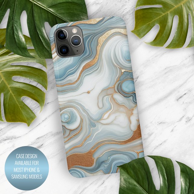 Gold Grey Teal Light Blue Marble Art Pattern iPhone Case (Creator Uploaded)